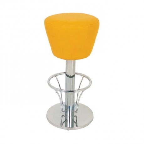 Yellow Leather Upholstered Stainless Bar Stool
