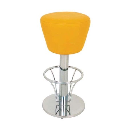 Yellow Leather Upholstered Stainless Bar Stool