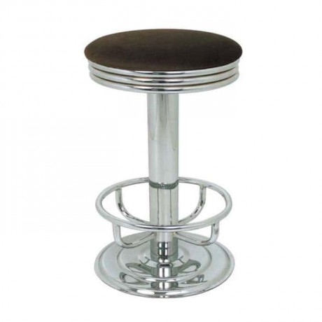 Black Leather Upholstered Bar Stool with Circle Iron