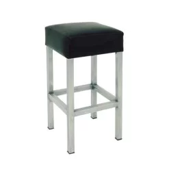 Tabouret chromé rembourré en cuir noir
