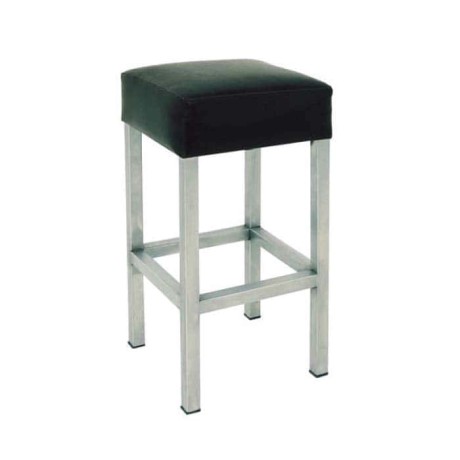 Black Leather Upholstered Chrome Stool