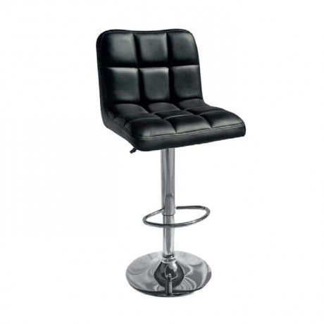Black Leather Quilted Metal Bar Chair