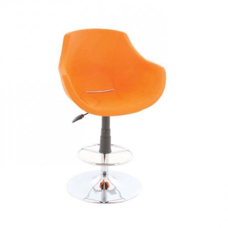 Orange Leather Polyurethane Sponge Chromium Leg Bar Chair