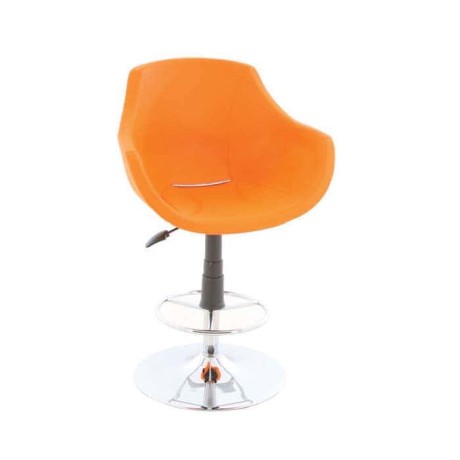 Orange Leather Polyurethane Sponge Chromium Leg Bar Chair