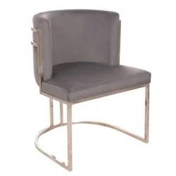 Chaise moderne rembourrée en nubuck gris avec cadre en métal 1. Qualité