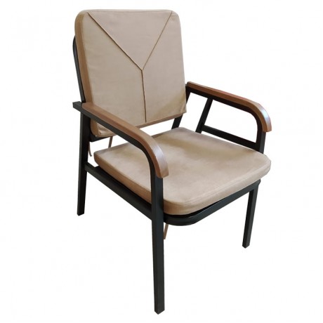 Cream Cushioned Metal Cafe Chair