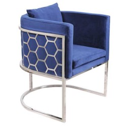 Тапициран със синя тъкан модел пчелна пита с метален стол, здрав