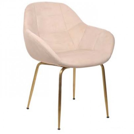 Modern Metal Chair with Brass Legs and Cream Fabric Upholstery