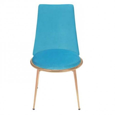 Brass Footed Turquoise Fabric Upholstered Metal Chair