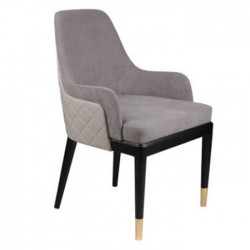 Black Wood Leg Gray Fabric Upholstered Baklava Patterned Back Surface Polyurethane Chair