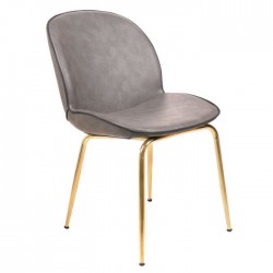 Artificial Gray Leather Covered Brass Leg Metal Chair