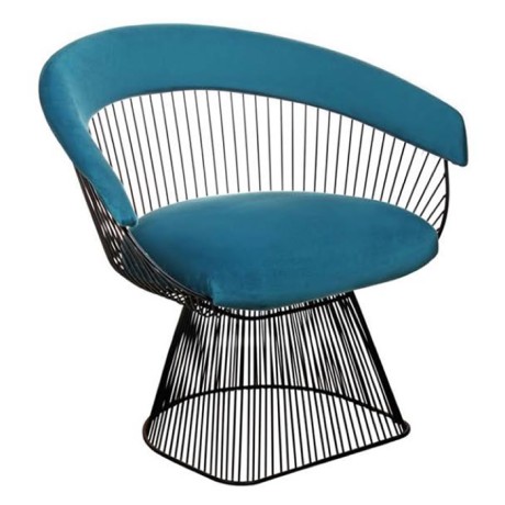 Modern Metal Chair with Turquoise Fabric Oval Metal Skeleton