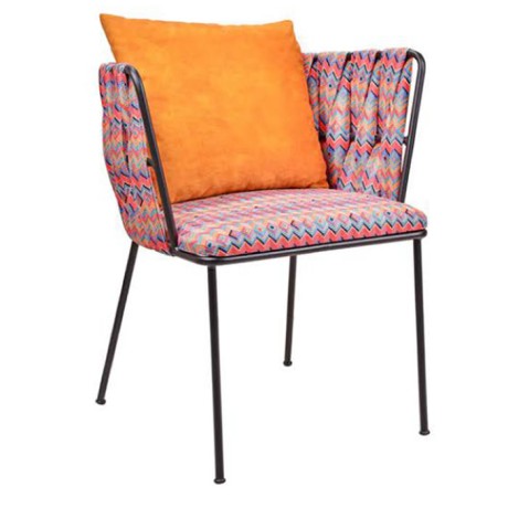 Orange Padded Fabric Weave Metal Chair