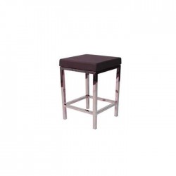 Coffee Leather Upholstered Chrome Profiles Square Metal Stool