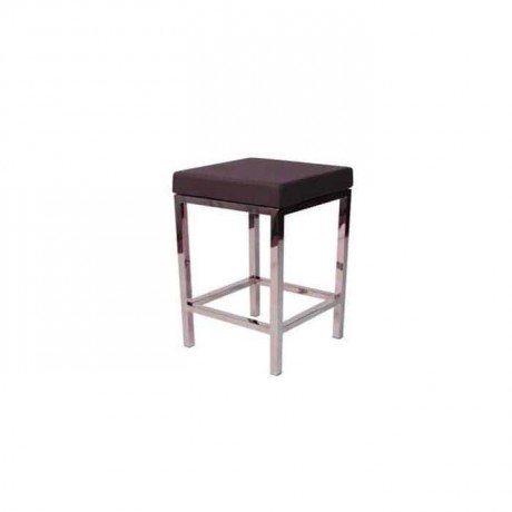Coffee Leather Upholstered Chrome Profiles Square Metal Stool