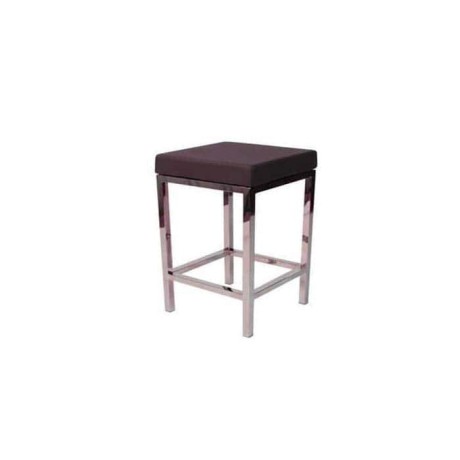 Coffee Leather Upholstered Chrome Profiles Square Metal Stool