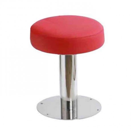 Stainless Base Metal Stool with Red Leather Upholstered