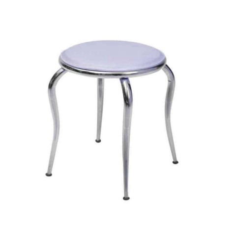 Lila Leather Upholstered Chrome Pipe Leg Metal Stool