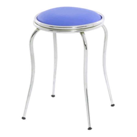 Blue Leather Upholstered Chromium Tubes Double Circle Stool