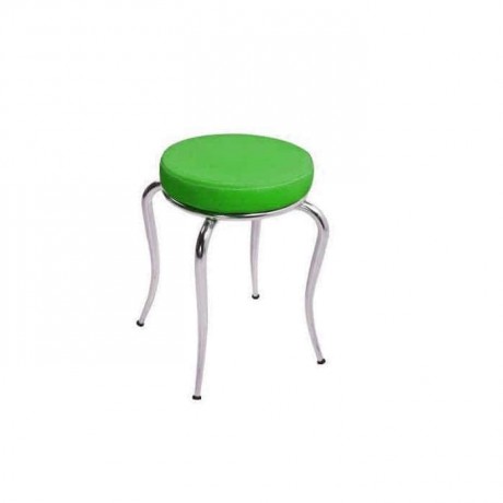 Green Leather Upholstered Metal Pipe Leg Stool