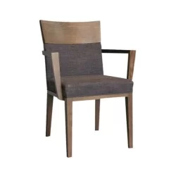 Fauteuil capitonné en bois, chaise de café en tissu gris