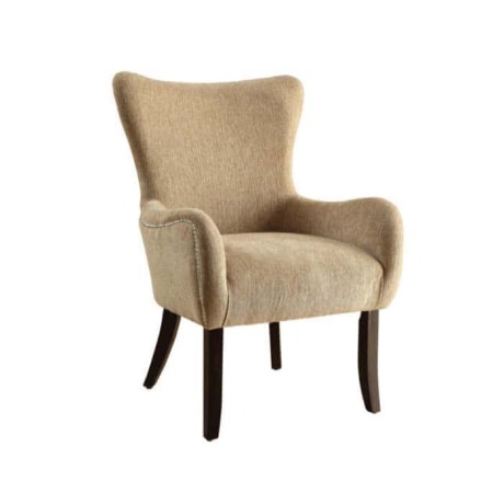 Wooden Leg Armchair with Beige Cleanable Fabric