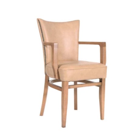 Beige Artificial Leather Upholstered Modern Chair with Hornbeam Wooden Arm