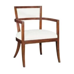 White Leather Light Walnut Painted Modern Arm Chair