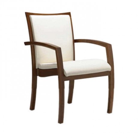 White Leather Hornbeam Wood Arm Chair