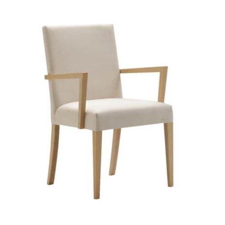 White Leather Natural Wooden Dressing Arm Chair 