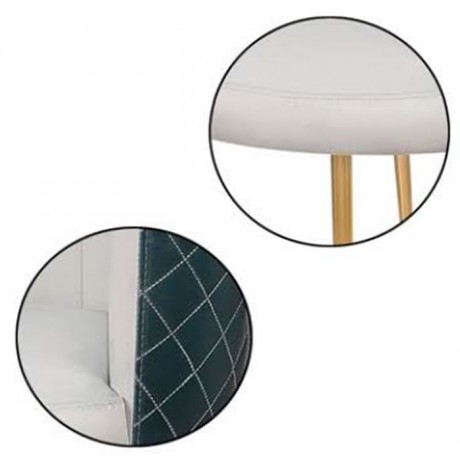 Beyaz Kumaş Döşemeli Sırt Kare Dikişli Pirinç Retro Ayaklı Modern Sandalye