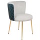 White Fabric Upholstered Back Square Stitched Brass Retro Leg Modern Chair