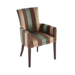 Striped Fabric Upholstered Walnut Painted Cafe Restaurant Chair Striped Fabric Upholstered Walnut Painted Cafe Restaurant Chair
