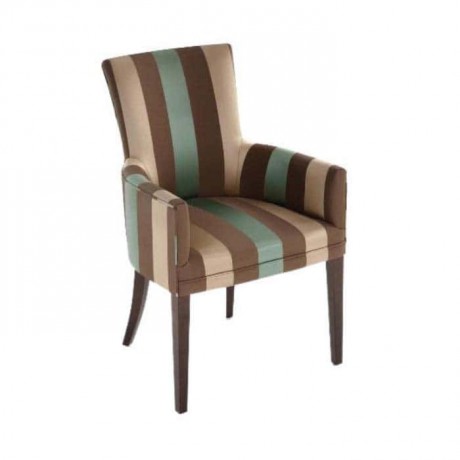 Striped Fabric Upholstered Walnut Painted Cafe Restaurant Chair