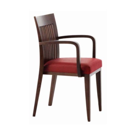 Vertical Stick Bordo Leather Upholstered Wooden Armchair