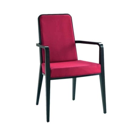 Fusia Fabric Upholstered with Black Arm Chair