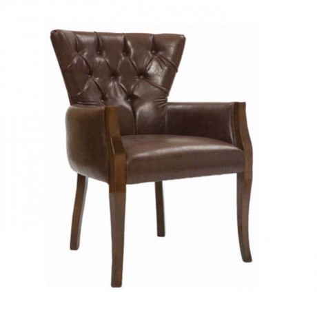 Brown Leather Antiqued Wooden Chair 