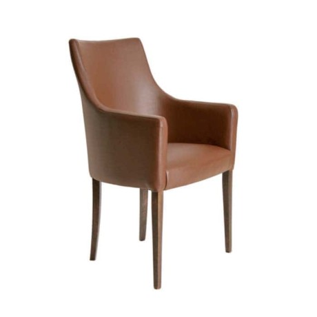 Kahve Derili Kollu Eskitme Boyalı Modern Sandalye Kahve Derili Kollu Eskitme Boyalı Modern Sandalye