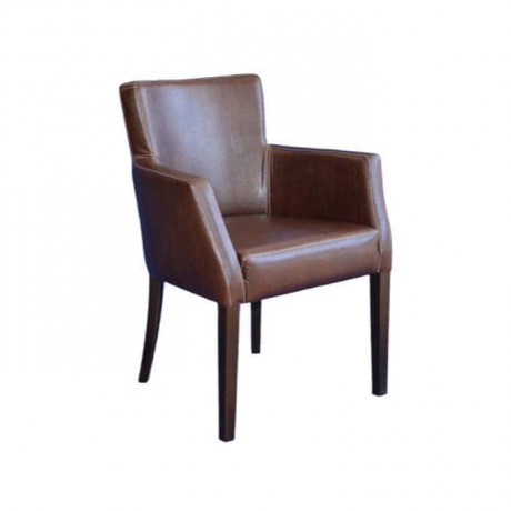 Brown Colored Leather Sewing Modern Cafe Hotel Chair