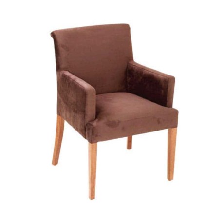 Brown Cleanable Fabric Upholstered Natural Painted Armchair