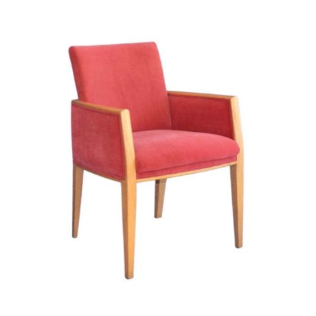 Red Fabric Wooden Natural Painted Arm Chair