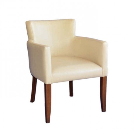 Cream Leather Upholstered Wooden Cafe Chair