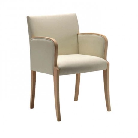 Cream Leather Wooden Natural Armchair