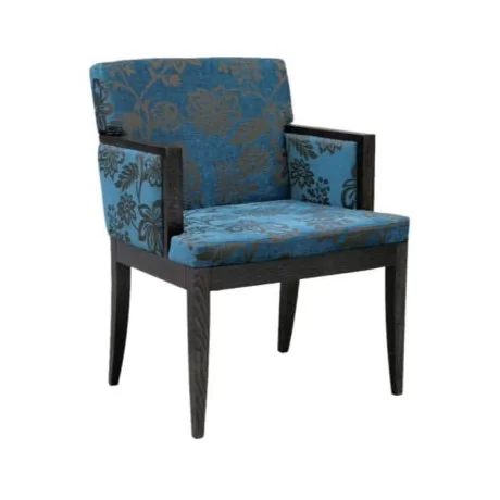 Chaise en bois rembourrée en tissu à motifs bleu Chaise en bois rembourrée en tissu à motifs bleu