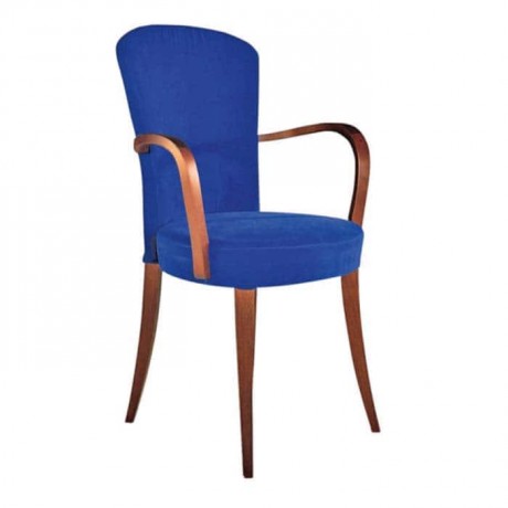 Mavi Kumaşlı Ahşap Modern Kollu Sandalye