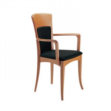 Natural Wooden Black Upholstered Restaurant Chair