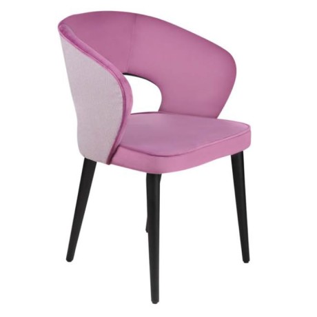 Black Retro Legged Modern Chair with Pink Fabric Upholstery