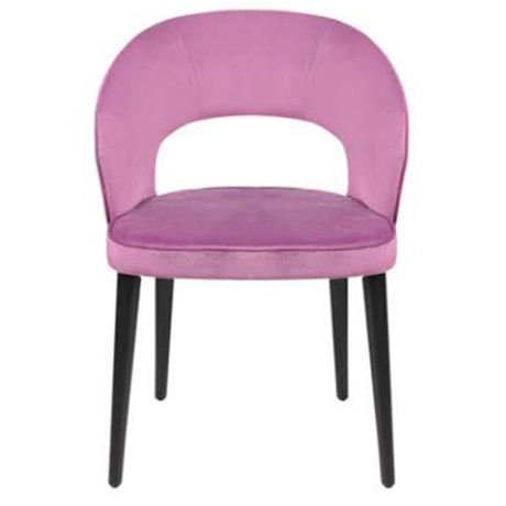 Black Retro Legged Modern Chair with Pink Fabric Upholstery