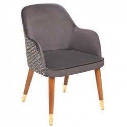 Modern Wooden Chair with Retro Leg Anthracite Fabric Upholstered Back Pattern