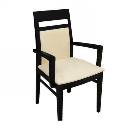 Black Painted Wooden Modern Restaurant Arm Chair